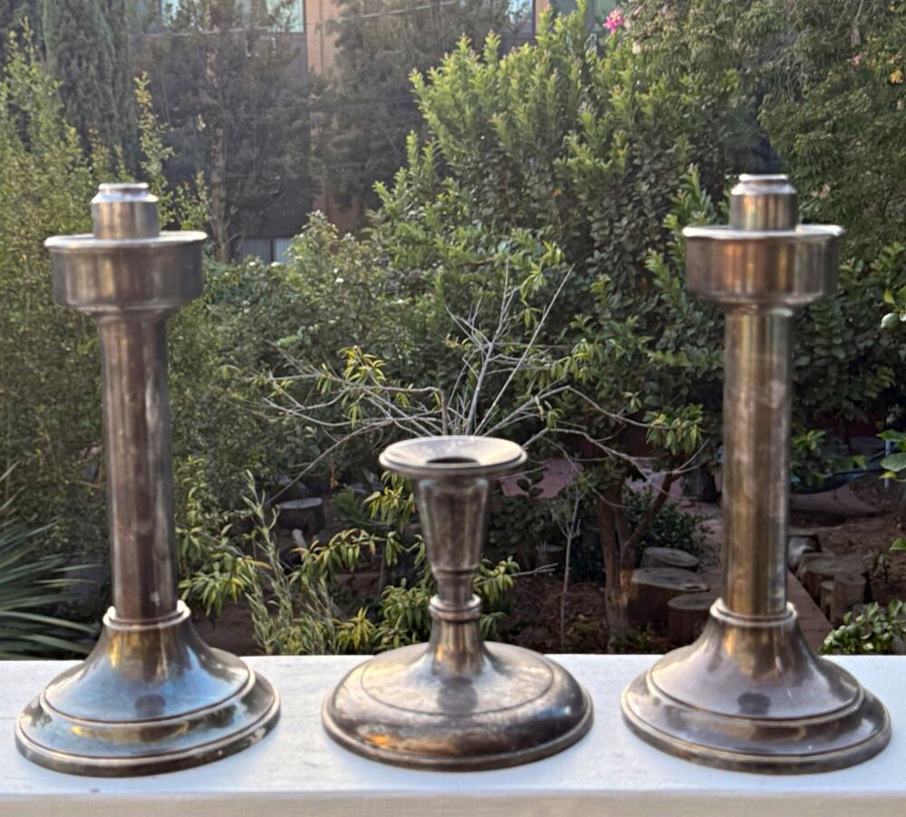 Set of 3 Italy Metal Silver Tone Taper Candle Holders Vintage Traditional 9in